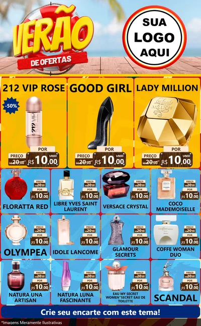 Modelo de Encarte para Encarte Grande com o tema Verão de Ofertas para Perfumes