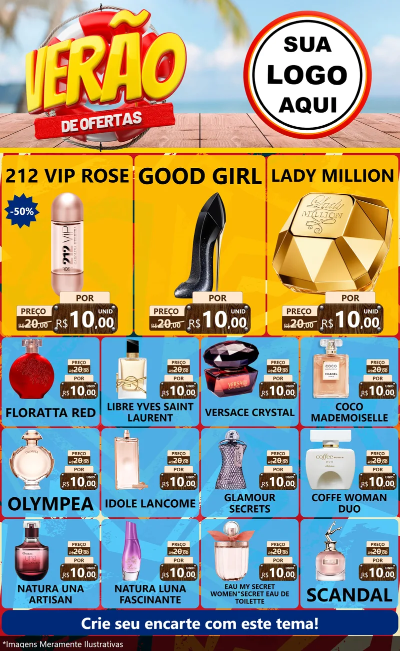 Modelo de Encarte para Encarte Grande com o tema Verão de Ofertas para Perfumes