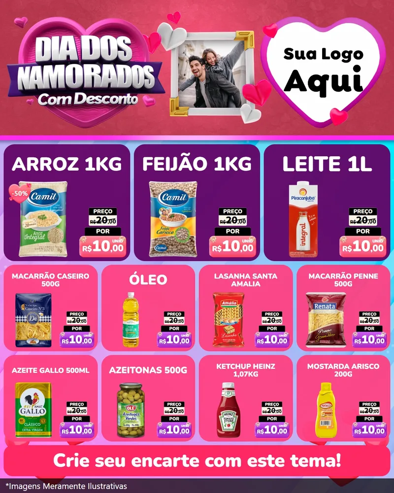 Modelo de Rede Social para Feed Instagram com o tema Dia Dos Namorados Com Desconto para Supermercado