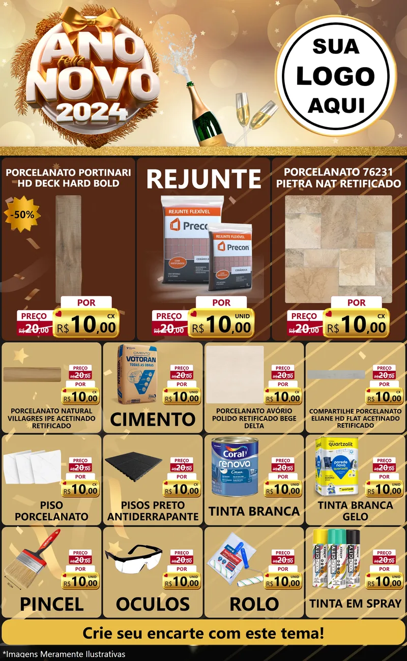 Modelo de Encarte para Encarte Grande com o tema Feliz Ano Novo 2027 para Pisos e revestimentos