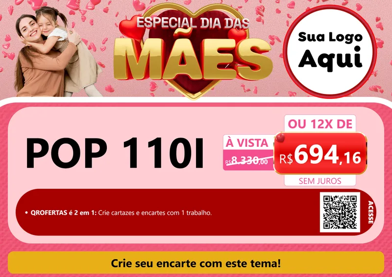 Modelo de Cartaz para Cartaz A4 Horizontal com o tema Especial Dia Das Mães para Concessionaria de Motos