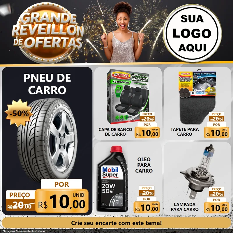 Modelo de Rede Social para Feed Facebook com o tema Grande Réveillon de Ofertas para Auto peças
