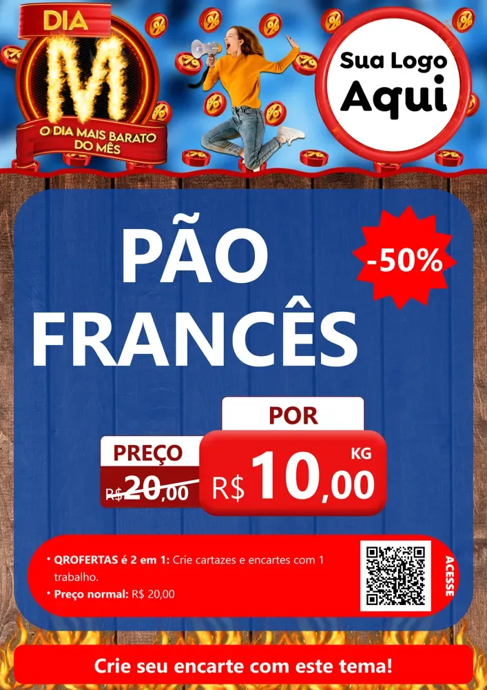 Modelo de Cartaz para Cartaz A4 Vertical com o tema Dia M - O Dia Mais Barato Do Mês para Padaria