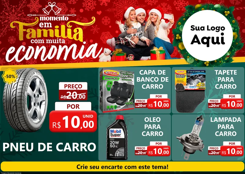Modelo de Encarte para Encarte A4 Horizontal com o tema Momento em Família (Natal) para Auto peças