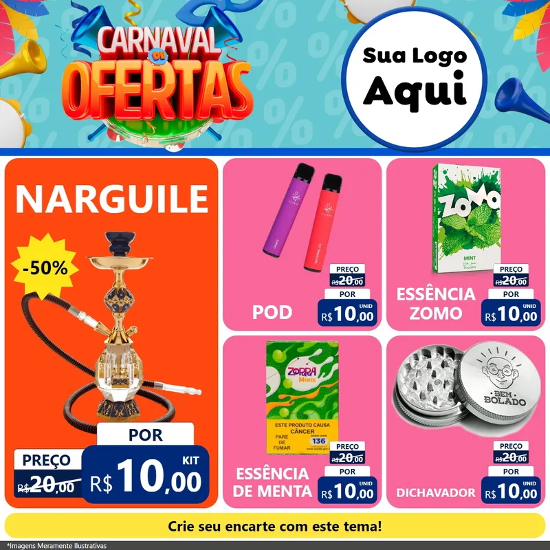 Modelo de Rede Social para Feed Facebook com o tema Carnaval de Ofertas para Tabacaria