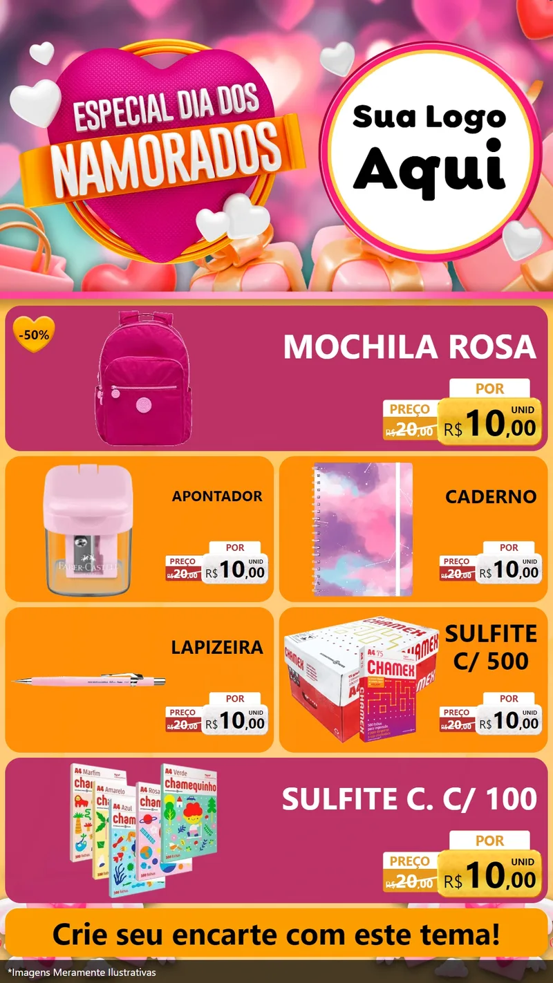 Modelo de TV para TV Vertical com o tema Especial Dia dos Namorados para Papelaria