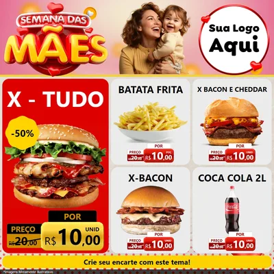 Modelo de Rede Social para Feed Facebook com o tema Semana das Mães para Hamburgueria