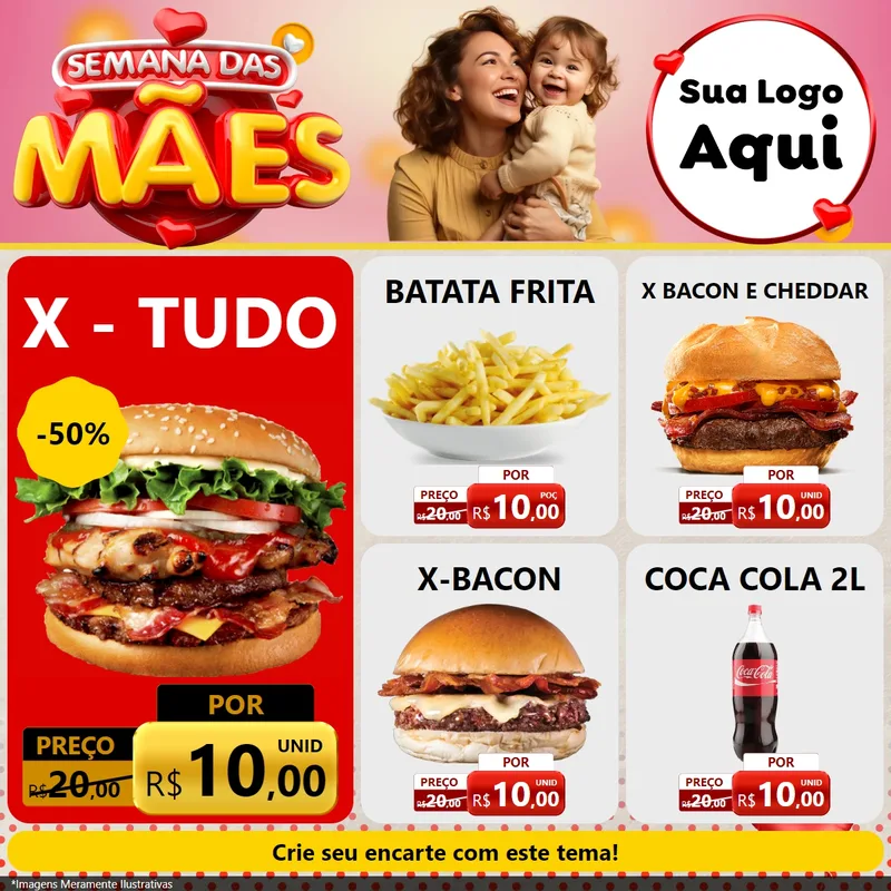 Modelo de Rede Social para Feed Facebook com o tema Semana das Mães para Hamburgueria