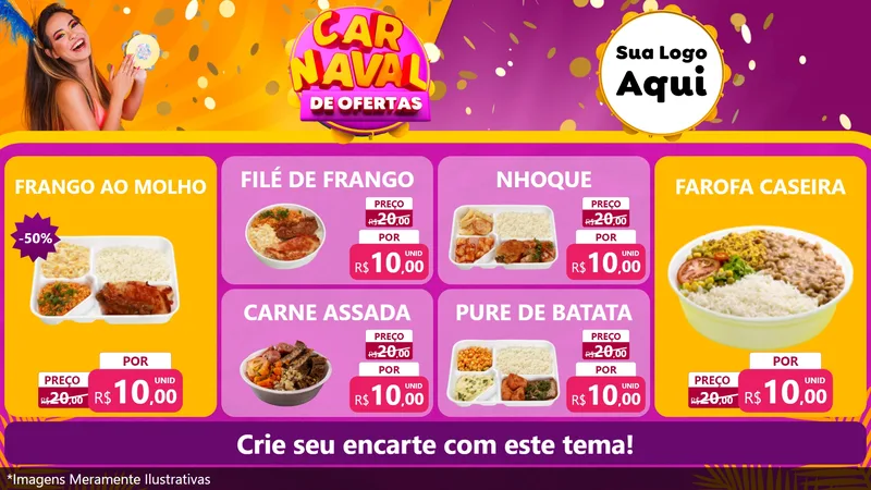 Modelo de TV para TV Horizontal com o tema Carnaval de Ofertas para Restaurante