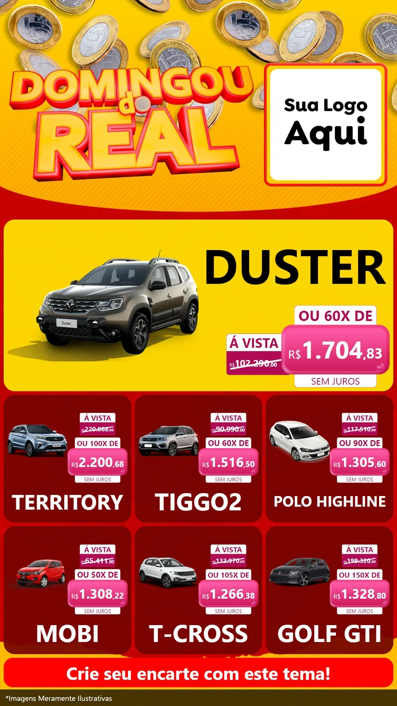 Modelo de Rede Social para Stories com o tema Domingou do Real para Concessionaria de Carros