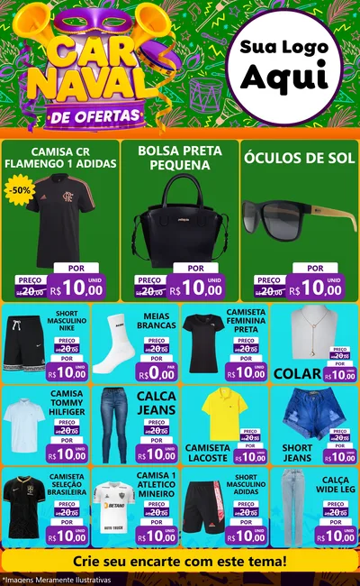 Modelo de Encarte para Encarte Grande com o tema Carnaval de Ofertas para Roupas e acessórios