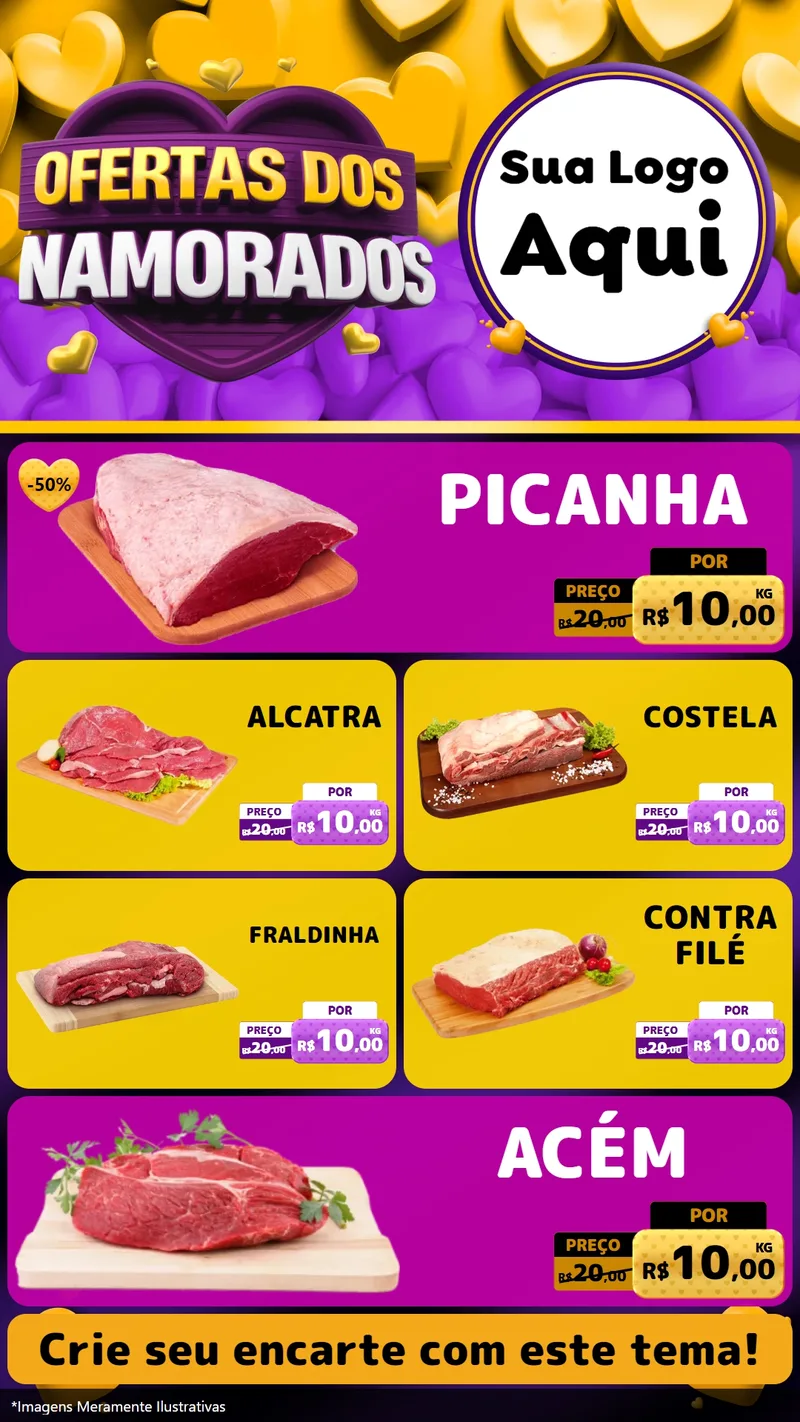 Modelo de TV para TV Vertical com o tema Oferta Dos Namorados para Açougue