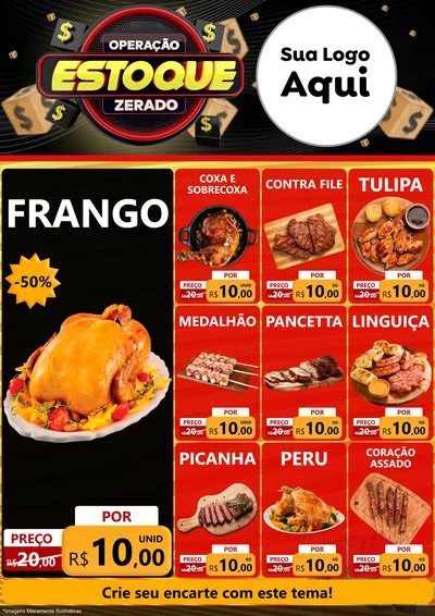 Modelo de Encarte para Encarte A4 Vertical com o tema Operação Estoque Zerado para Assados