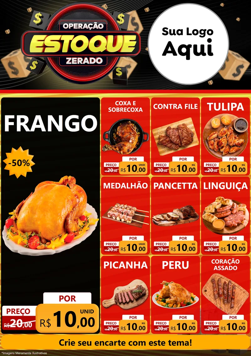 Modelo de Encarte para Encarte A4 Vertical com o tema Operação Estoque Zerado para Assados