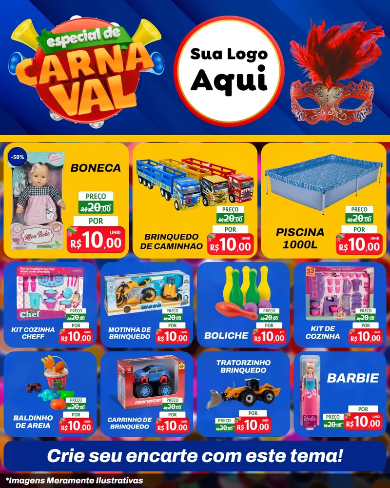 Modelo de Rede Social para Feed Instagram com o tema Especial de Carnaval para Brinquedos