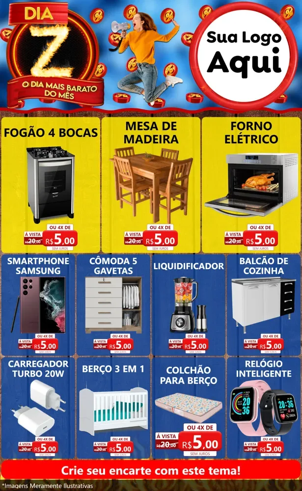 Modelo de Encarte para Encarte Grande com o tema Dia Z - O Dia Mais Barato Do Mês para Móveis e Eletro