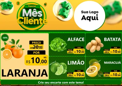Modelo de Encarte para Encarte A4 Horizontal com o tema Especial Mês do Cliente para Hortifrúti