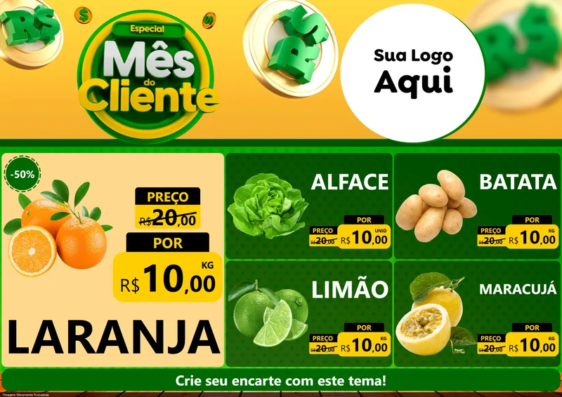 Modelo de Encarte para Encarte A4 Horizontal com o tema Especial Mês do Cliente para Hortifrúti