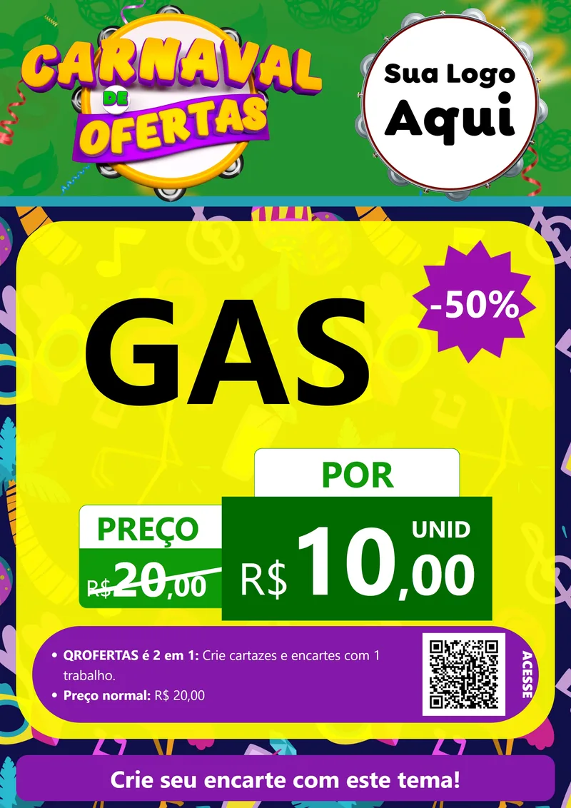 Modelo de Cartaz para Cartaz A4 Vertical com o tema Carnaval de Ofertas para Água e gás