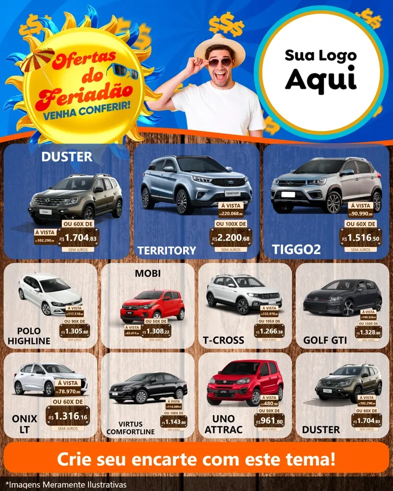 Modelo de Rede Social para Feed Instagram com o tema Ofertas do Feriadão para Concessionaria de Carros