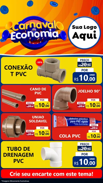 Modelo de TV para TV Vertical com o tema Carnaval da Economia para Tubos e conexões