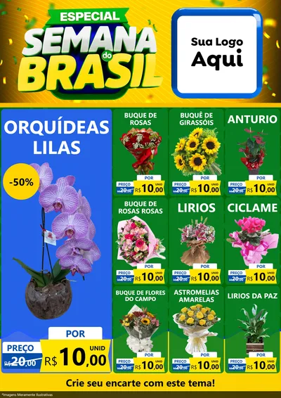 Modelo de Encarte para Encarte A4 Vertical com o tema Especial Semana do Brasil para Floricultura e jardim
