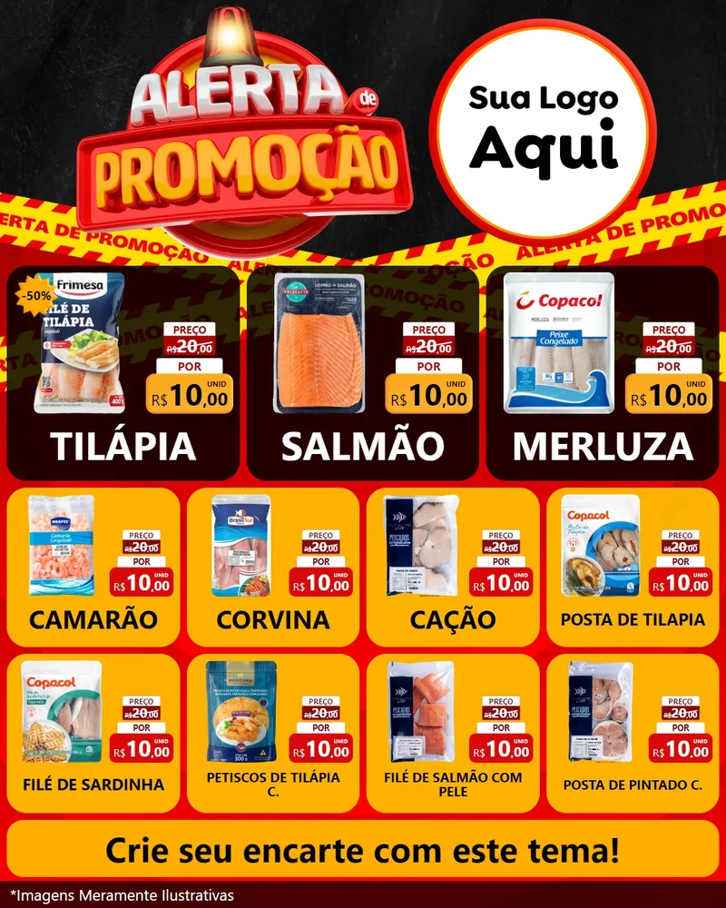 Modelo de Rede Social para Feed Instagram com o tema Alerta de Promoção para Peixaria