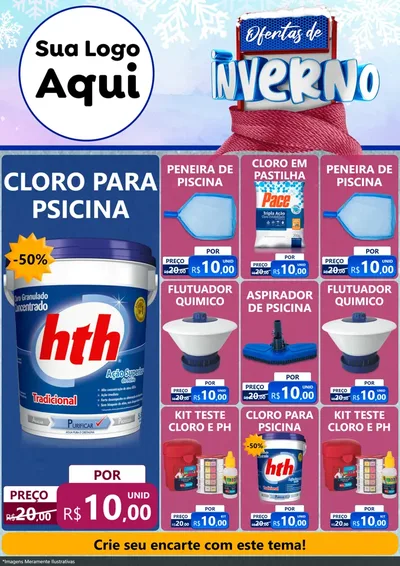Modelo de Encarte para Encarte A4 Vertical com o tema Ofertas de Inverno para Produtos para Piscina