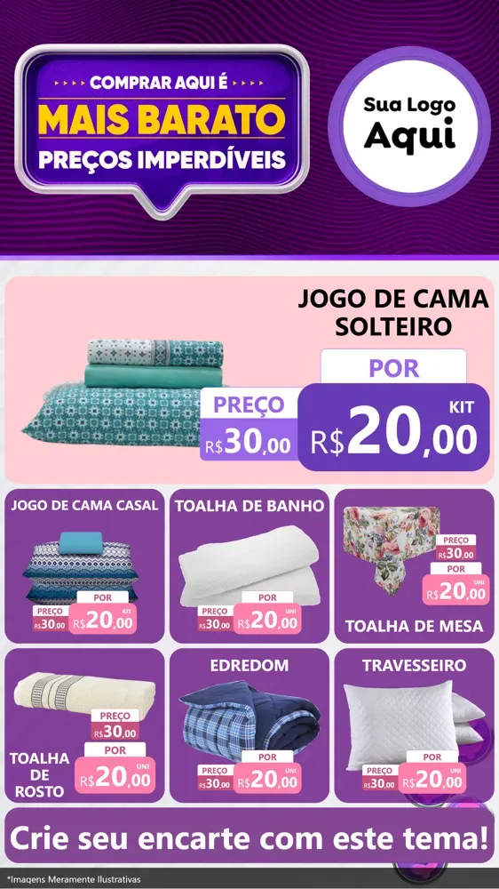 Modelo de Rede Social para Stories com o tema Mais Barato para Cama, Mesa e Banho