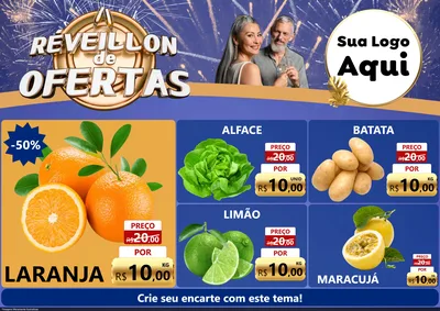 Modelo de Encarte para Encarte A4 Horizontal com o tema Réveillon de Ofertas para Hortifrúti