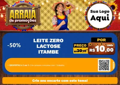 Modelo de Cartaz para Cartaz A4 Horizontal com o tema Arraiá de Promoções para Frios e Laticínios