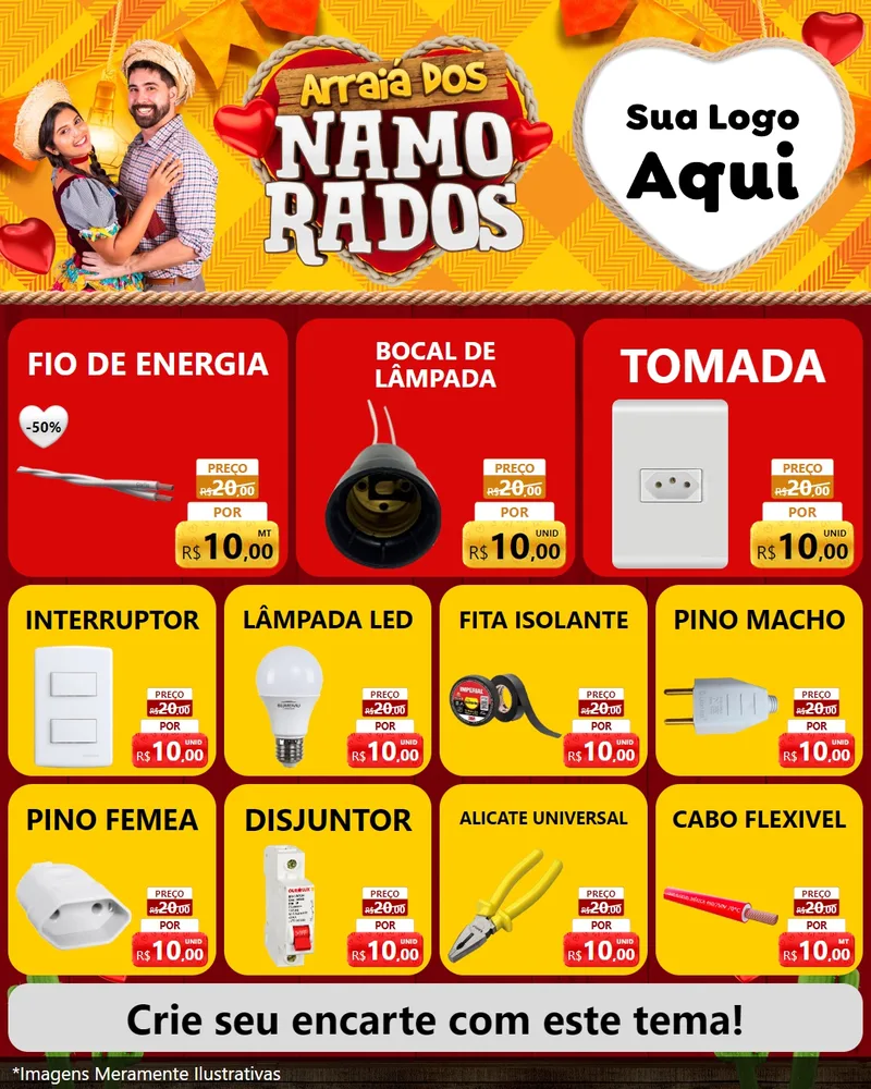 Modelo de Rede Social para Feed Instagram com o tema Arraiá dos Namorados para Materiais Elétricos