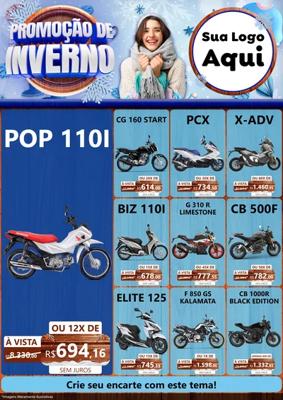 Modelo de Encarte para Encarte A4 Vertical com o tema Promoção de Inverno para Concessionaria de Motos