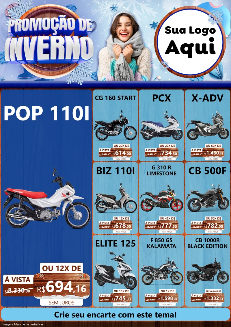 Modelo de Encarte para Encarte A4 Vertical com o tema Promoção de Inverno para Concessionaria de Motos