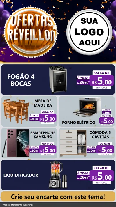 Modelo de TV para TV Vertical com o tema Ofertas de Réveillon para Móveis e Eletro