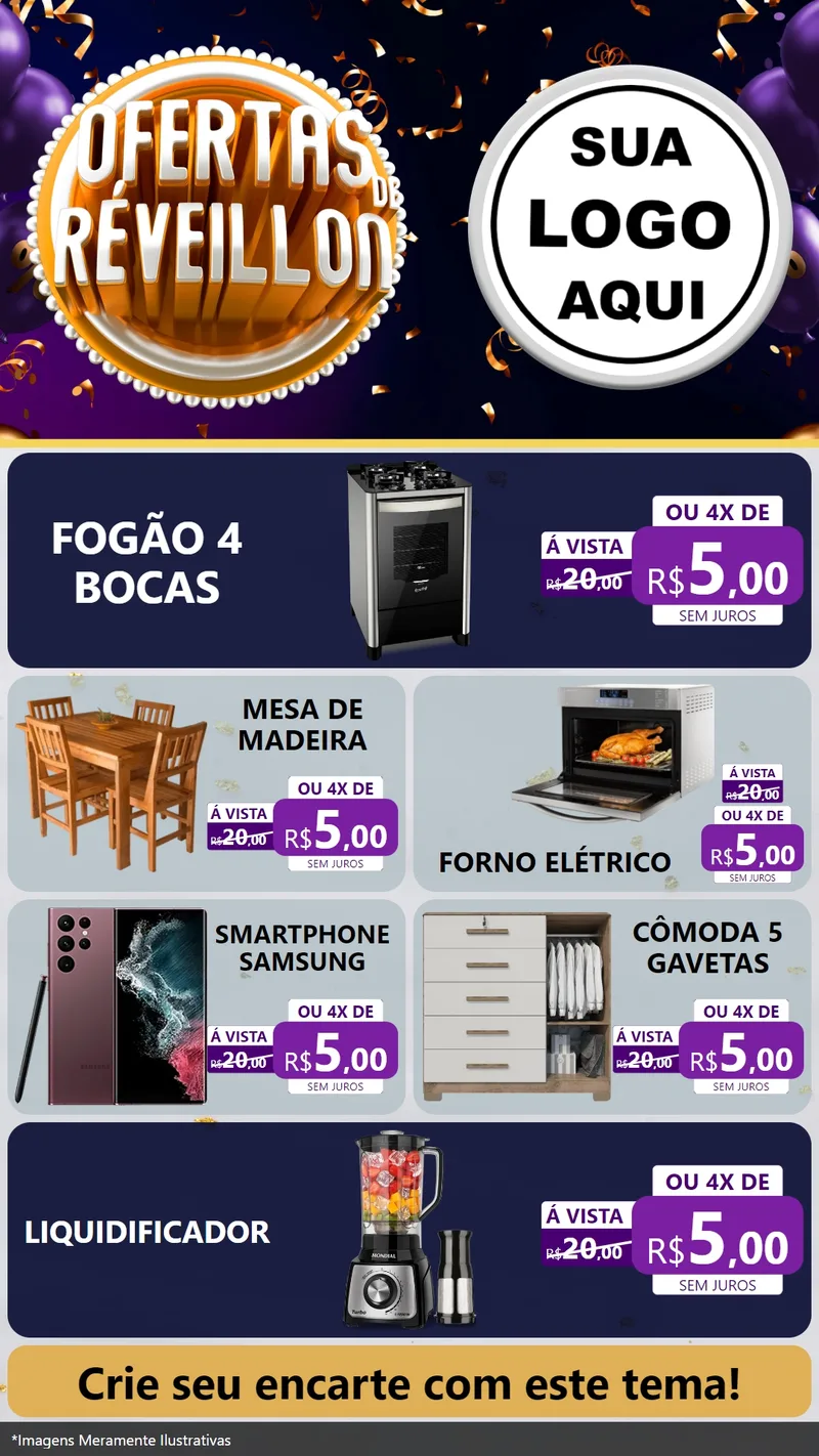 Modelo de TV para TV Vertical com o tema Ofertas de Réveillon para Móveis e Eletro