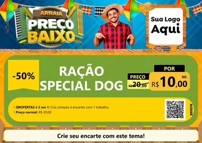Modelo de Cartaz para Cartaz A4 Horizontal com o tema Arraiá de Preço Baixo - Junina para Pet Shop