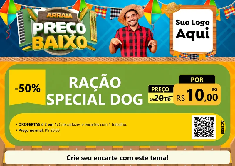 Modelo de Cartaz para Cartaz A4 Horizontal com o tema Arraiá de Preço Baixo - Junina para Pet Shop