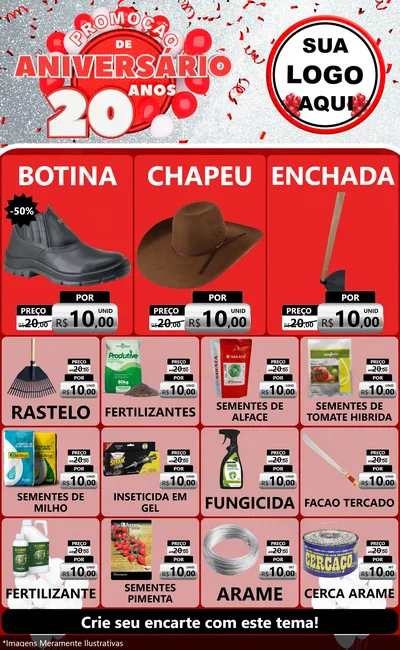 Modelo de Encarte para Encarte Grande com o tema Promoção de Aniversário - 20 Anos para Agropecuária