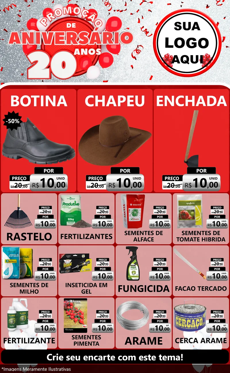 Modelo de Encarte para Encarte Grande com o tema Promoção de Aniversário - 20 Anos para Agropecuária