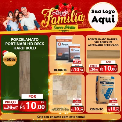 Modelo de Rede Social para Feed Facebook com o tema Alegria em Família Super Ofertas - Natal para Pisos e revestimentos