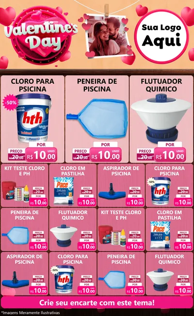 Modelo de Encarte para Encarte Grande com o tema Valentine's Day para Produtos para Piscina