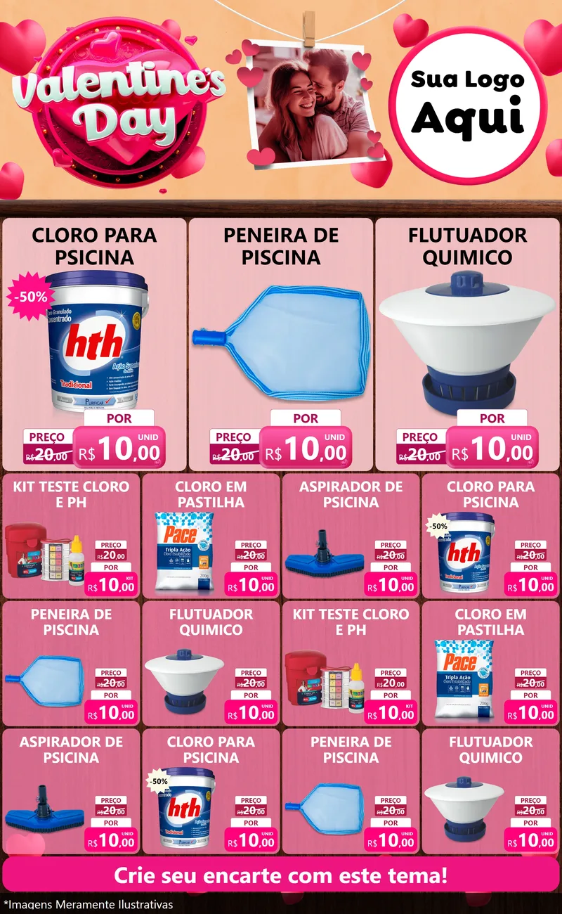Modelo de Encarte para Encarte Grande com o tema Valentine's Day para Produtos para Piscina