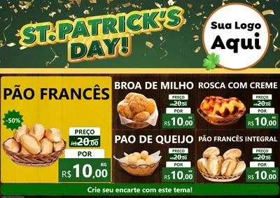 Modelo de Encarte para Encarte A4 Horizontal com o tema St Patriks Day para Padaria