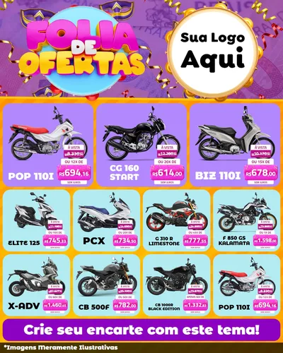 Modelo de Rede Social para Feed Instagram com o tema Folia de Ofertas para Concessionaria de Motos