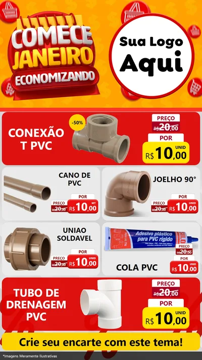 Modelo de TV para TV Vertical com o tema Comece Janeiro Economizando para Tubos e conexões