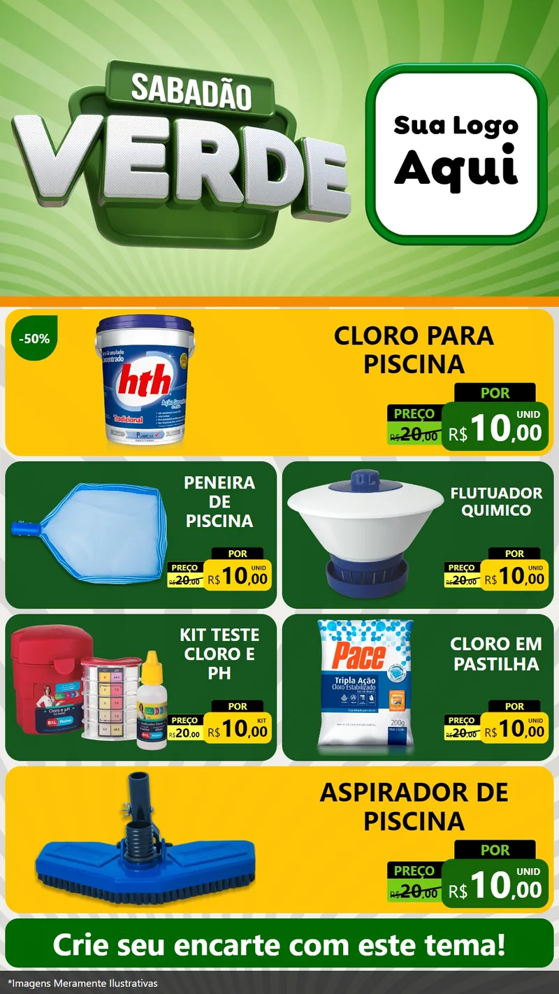 Modelo de TV para TV Vertical com o tema Sabadão Verde para Produtos para Piscina