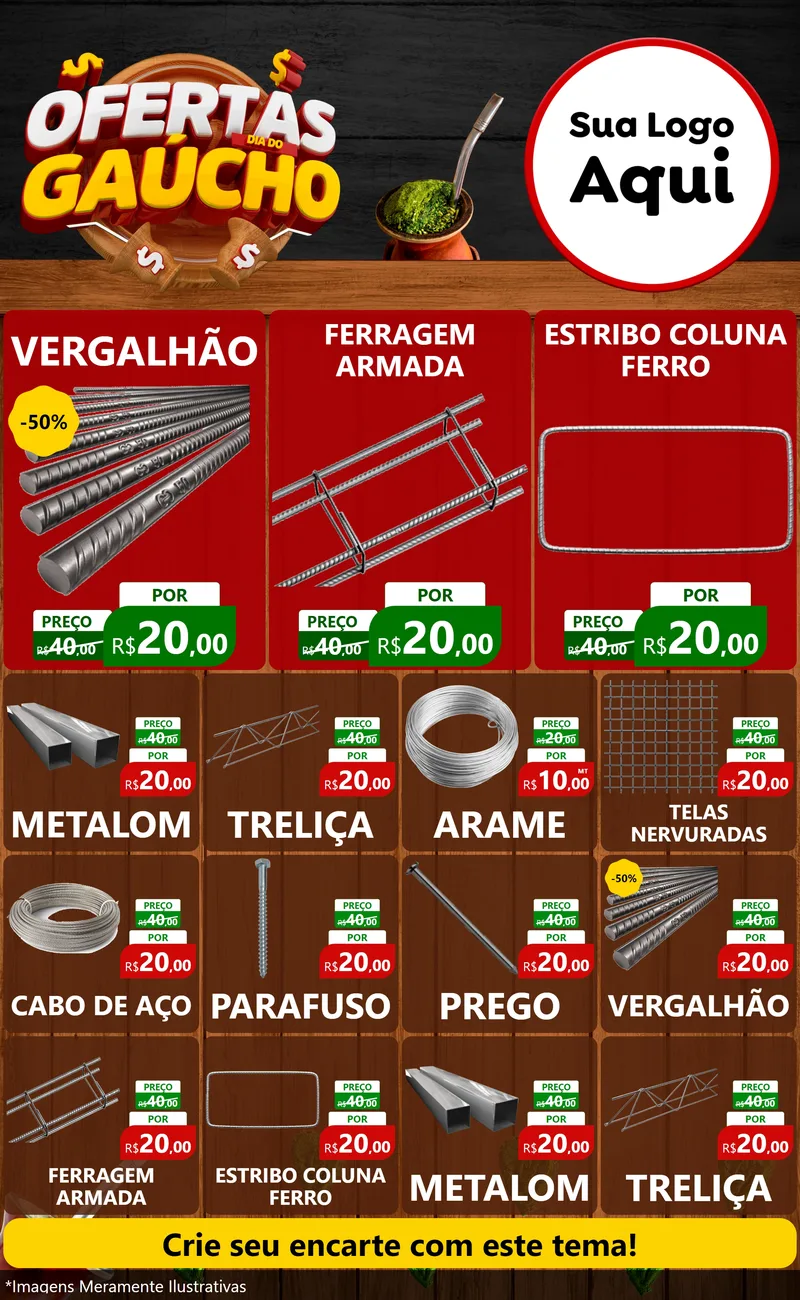 Modelo de Encarte para Encarte Grande com o tema Ofertas Dia do Gaúcho para Ferragens