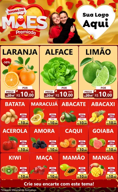 Modelo de Encarte para Encarte Grande com o tema Semana das Mães Premiada para Hortifrúti