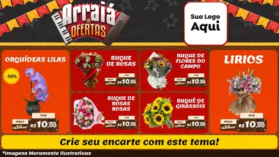 Modelo de TV para TV Horizontal com o tema Arraiá de Ofertas - Junina para Floricultura e jardim